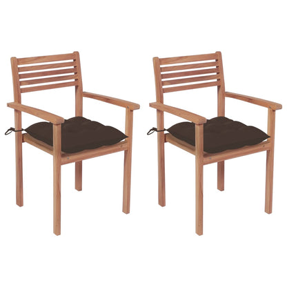 Garden Chairs 2 pcs and Solid Teak Taupe Cushions