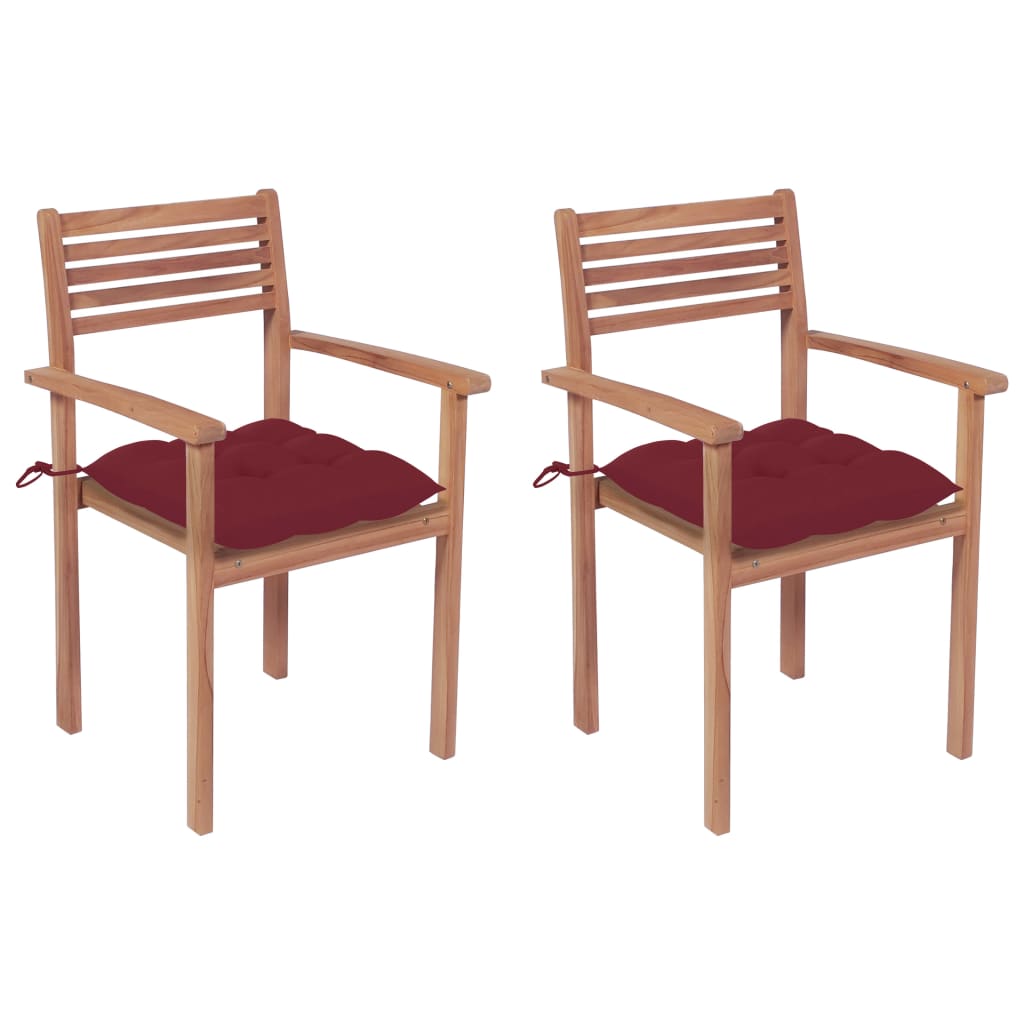 Garden Chairs 2 pcs with Solid Teak Wine Red Cushions