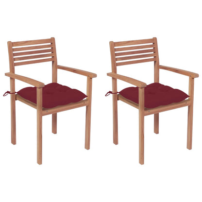 Garden Chairs 2 pcs with Solid Teak Wine Red Cushions