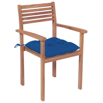 Sedie da Giardino 2 pz con Cuscini Blu in Massello di Teak