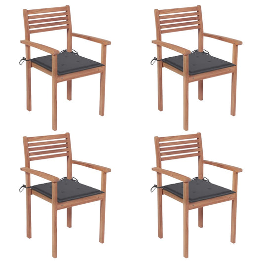 Garden Chairs 4 pcs with Anthracite Solid Teak Cushions