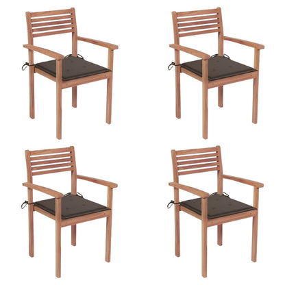 Garden Chairs 4 pcs with Taupe Cushions in Solid Teak