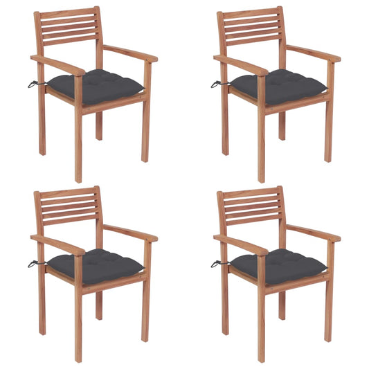 Garden Chairs 4 pcs with Anthracite Solid Teak Cushions