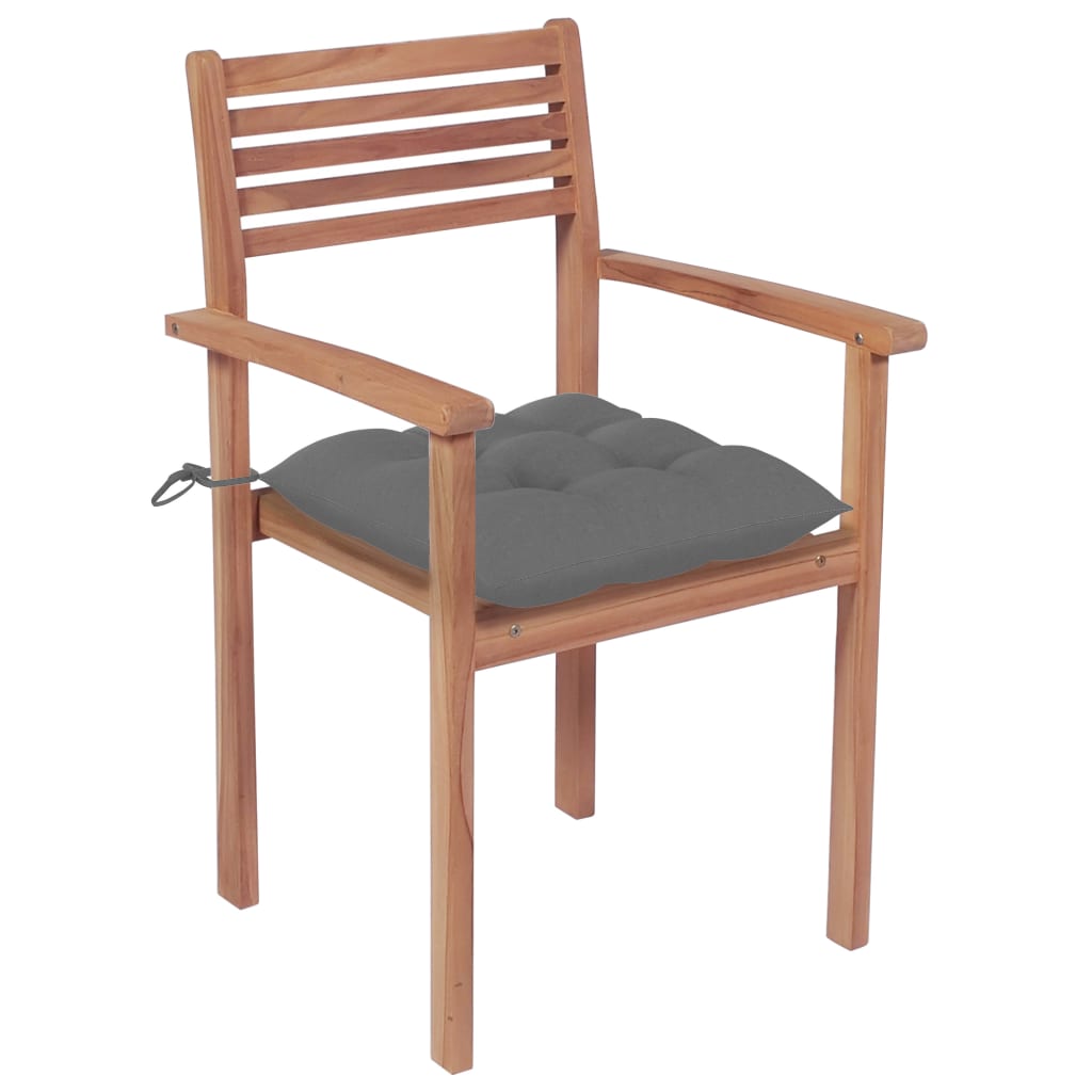 Garden Chairs 4 pcs with Gray Cushions in Solid Teak