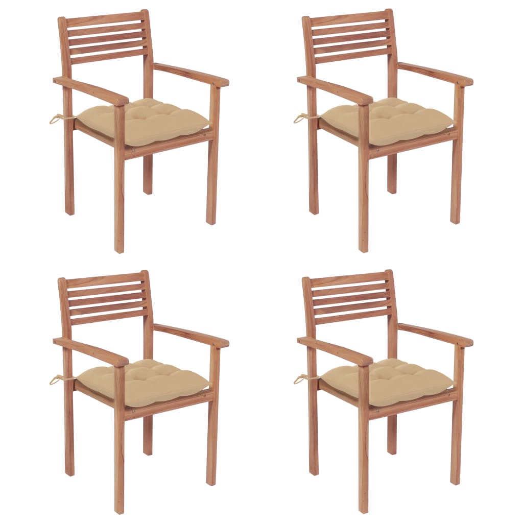 Garden Chairs 4 pcs with Beige Cushions in Solid Teak