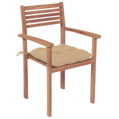 Garden Chairs 4 pcs with Beige Cushions in Solid Teak