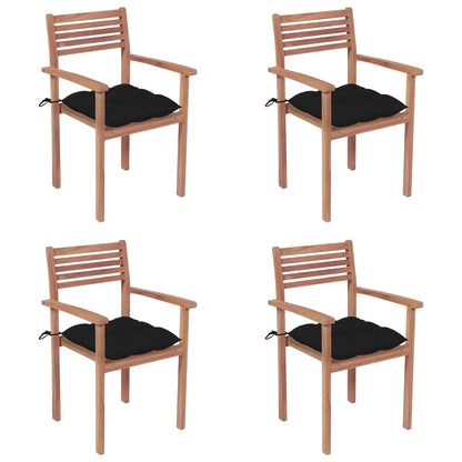 Garden Chairs 4 pcs with Black Cushions in Solid Teak