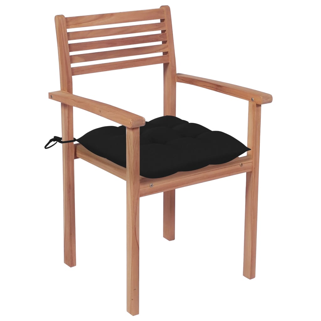Garden Chairs 4 pcs with Black Cushions in Solid Teak