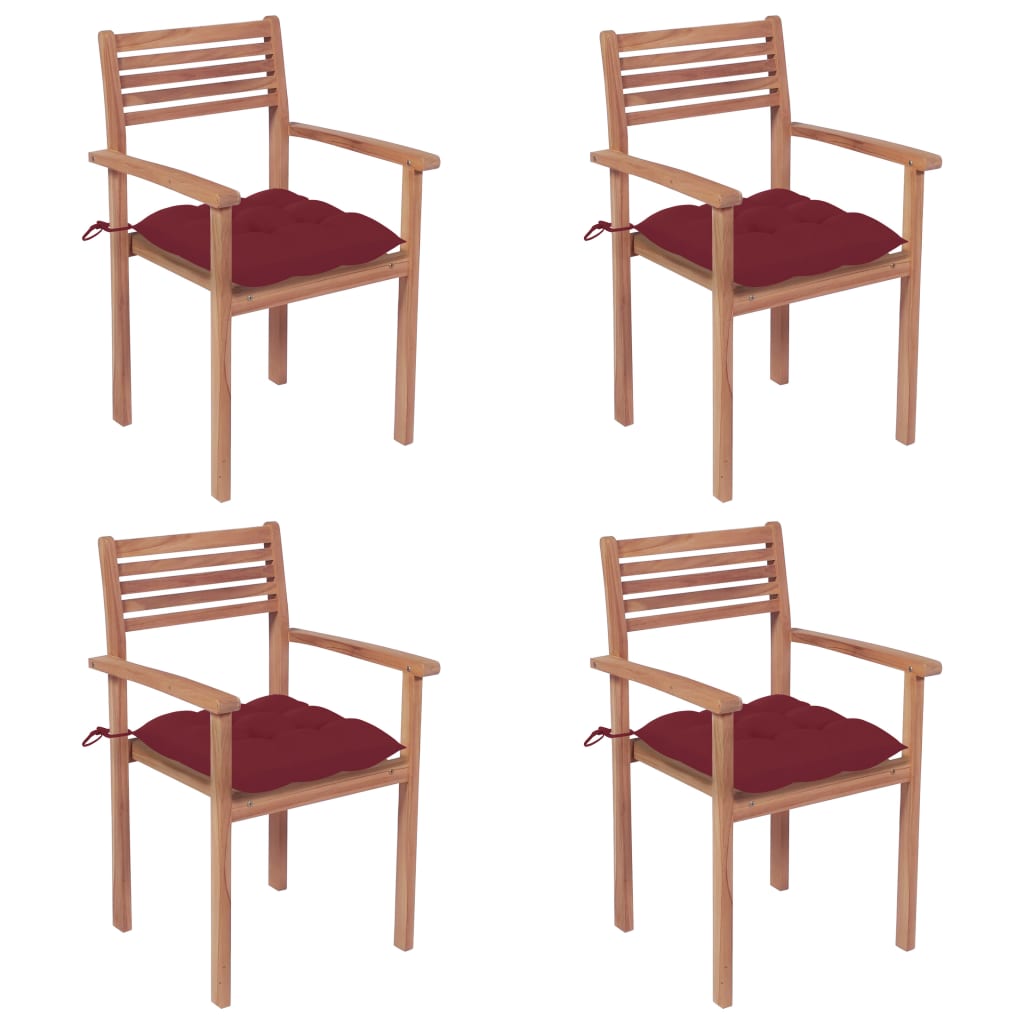 Garden Chairs 4 pcs with Solid Teak Wine Red Cushions