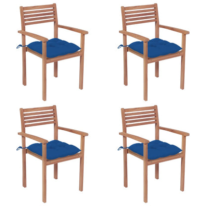 Garden Chairs 4 pcs with Blue Solid Teak Cushions