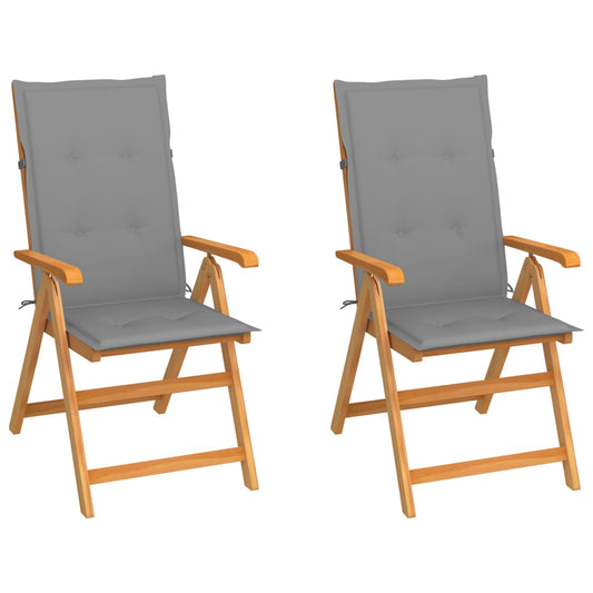 Garden Chairs 2 pcs with Gray Cushions in Solid Teak