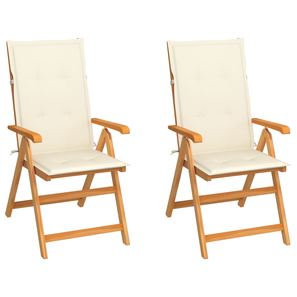 Garden Chairs 2 pcs with Cream Cushions in Solid Teak