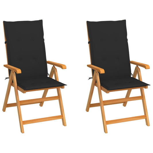 Garden Chairs 2 pcs with Black Cushions in Solid Teak