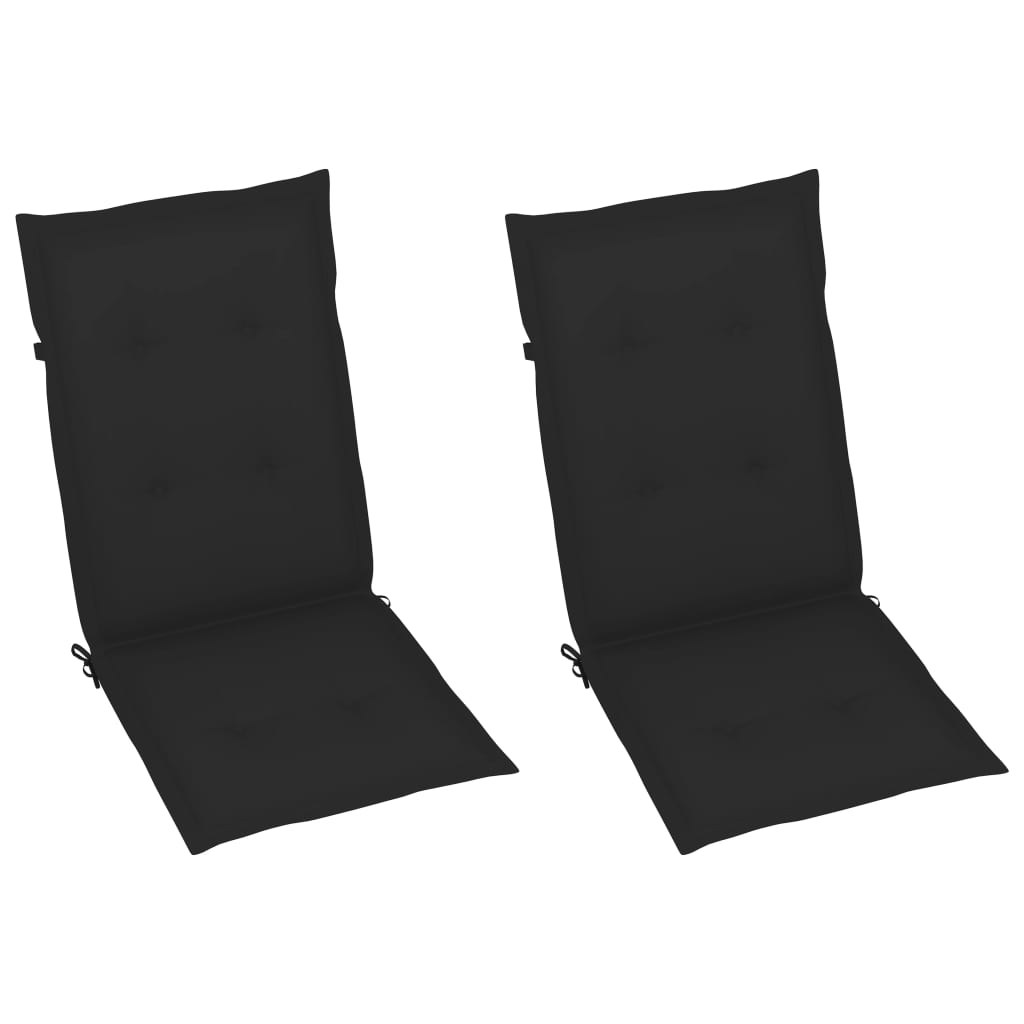 Garden Chairs 2 pcs with Black Cushions in Solid Teak