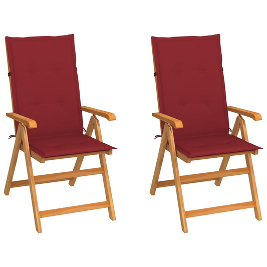 Garden Chairs 2 pcs with Solid Teak Wine Red Cushions