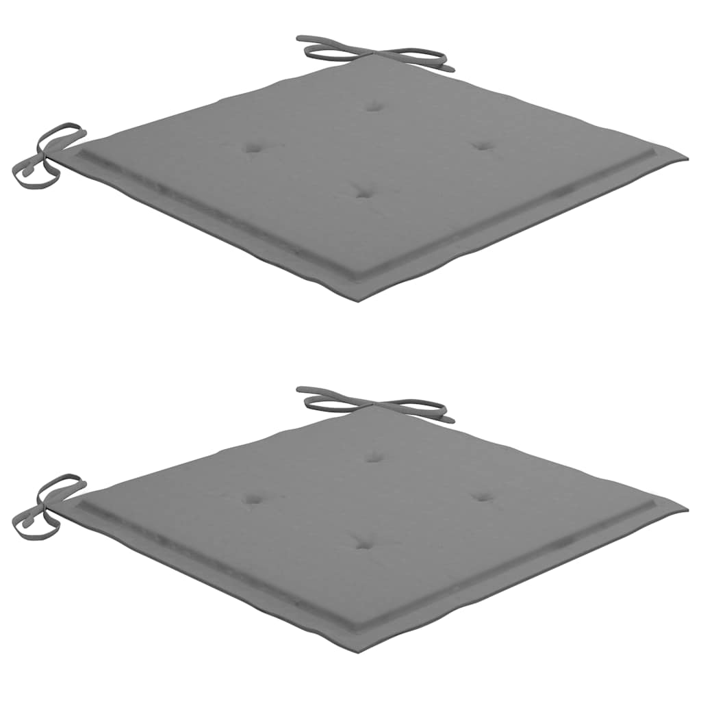 Sedie da Giardino 2 pz con Cuscini Grigi in Massello di Teak