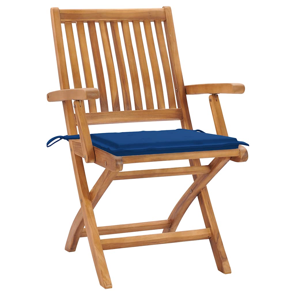 Sedie da Giardino 2 pz con Cuscini Blu Reale Massello di Teak
