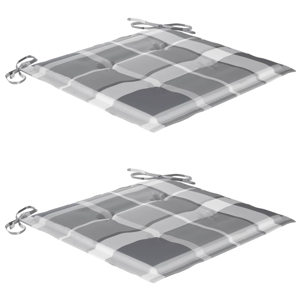 Sedie Giardino 2 pz con Cuscino Grigio a Quadri Massello di Teak