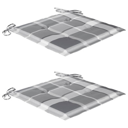 Sedie Giardino 2 pz con Cuscino Grigio a Quadri Massello di Teak