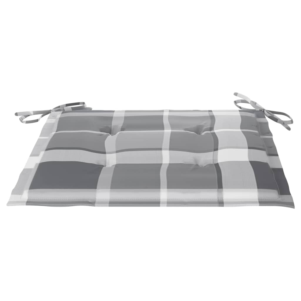Sedie Giardino 2 pz con Cuscino Grigio a Quadri Massello di Teak
