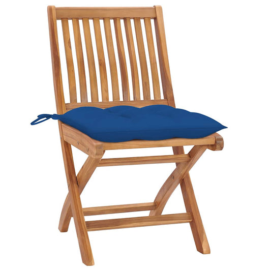 Sedie pieghevoli, 2 pezzi, con cuscini blu, in legno massello di teak. | homemem39