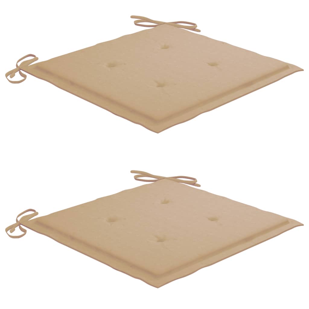 Sedie da Giardino con Cuscini Beige 2 pz in Massello di Teak