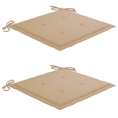 Sedie da Giardino con Cuscini Beige 2 pz in Massello di Teak