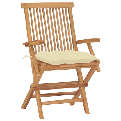 Sedie Giardino 2pz con Cuscini Bianco Crema Legno Massello Teak