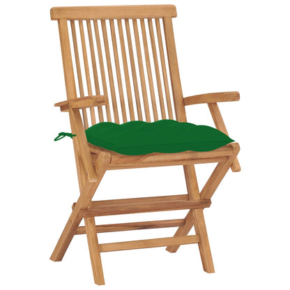 Sedie da Giardino 2 pz con Cuscini Verdi Legno Massello di Teak - homemem39