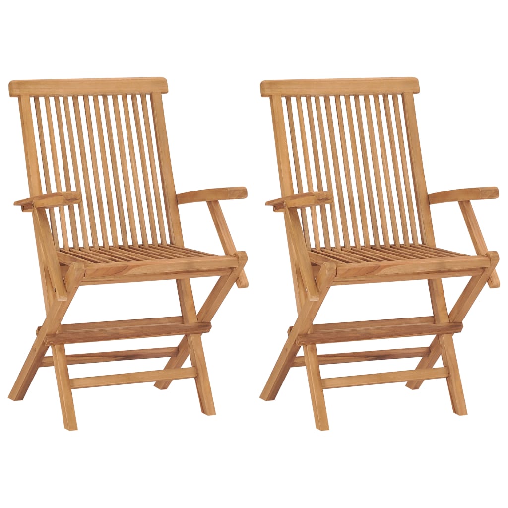 Garden Chairs 2 pcs with Black Cushions in Solid Teak Wood