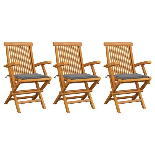 Garden Chairs with Gray Cushions 3pcs Solid Teak Wood