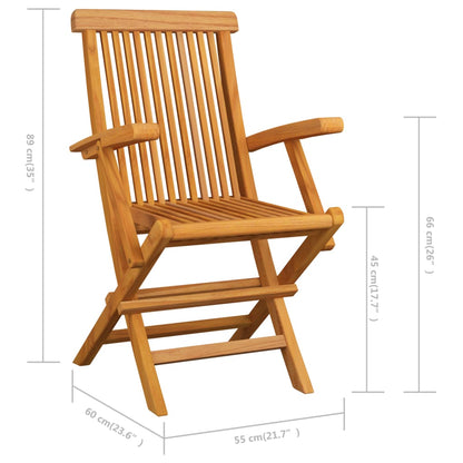 Sedie da Giardino con Cuscini Grigi 3pz Legno Massello di Teak