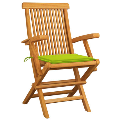 Sedie Giardino con Cuscini Verde Chiaro 3pz Legno Massello Teak