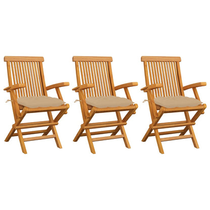 Garden Chairs with Beige Cushions 3pcs Solid Teak Wood