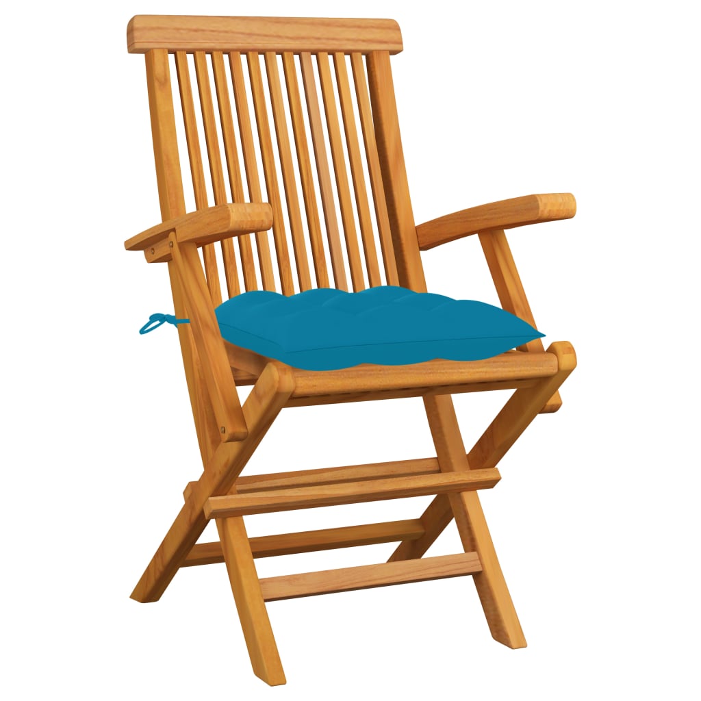 Sedie da Giardino con Cuscini Azzurri 3 pz Legno Massello Teak - homemem39
