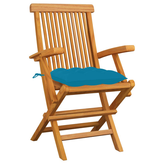 Sedie da Giardino con Cuscini Azzurri 3 pz Legno Massello Teak - homemem39