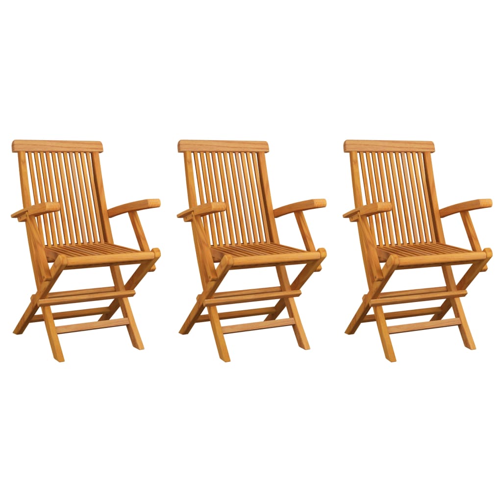 Garden Chairs with Black Cushions 3 pcs Solid Teak Wood