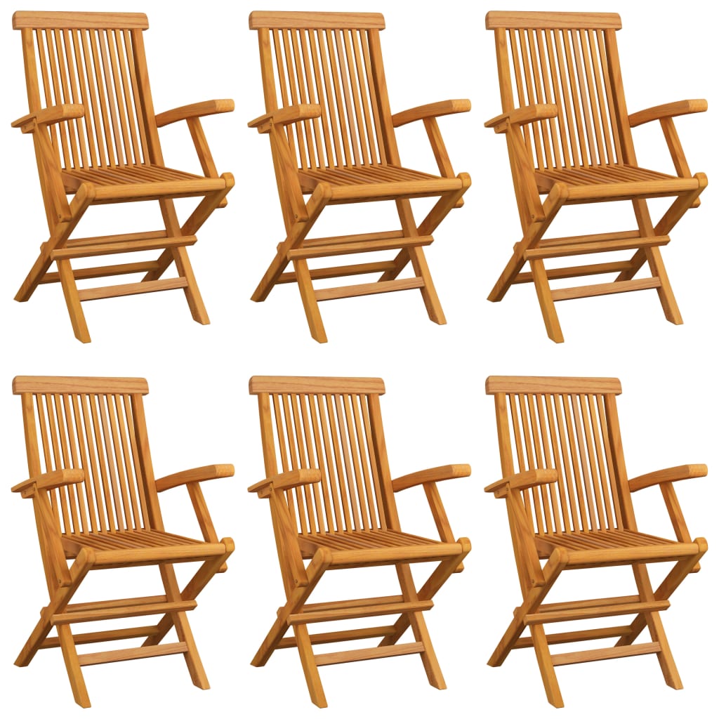 Garden Chairs with Gray Cushions 6 pcs Solid Teak Wood
