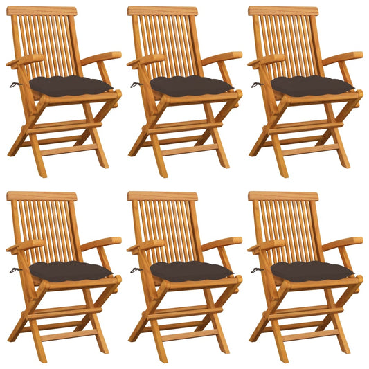 Garden Chairs with Dove Gray Cushions 6 pcs Solid Teak Wood