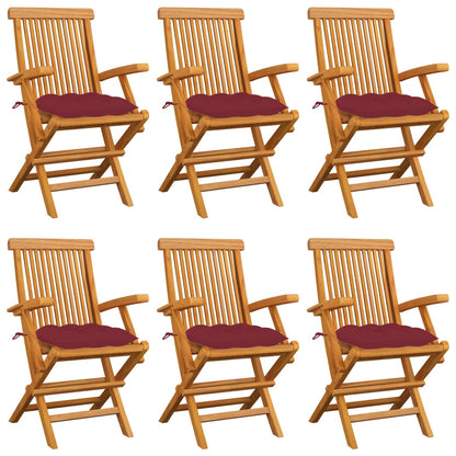 Garden Chairs with Cushions Wine Red 6 pcs Solid Teak Wood