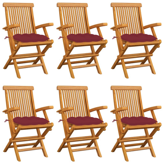 Garden Chairs with Cushions Wine Red 6 pcs Solid Teak Wood