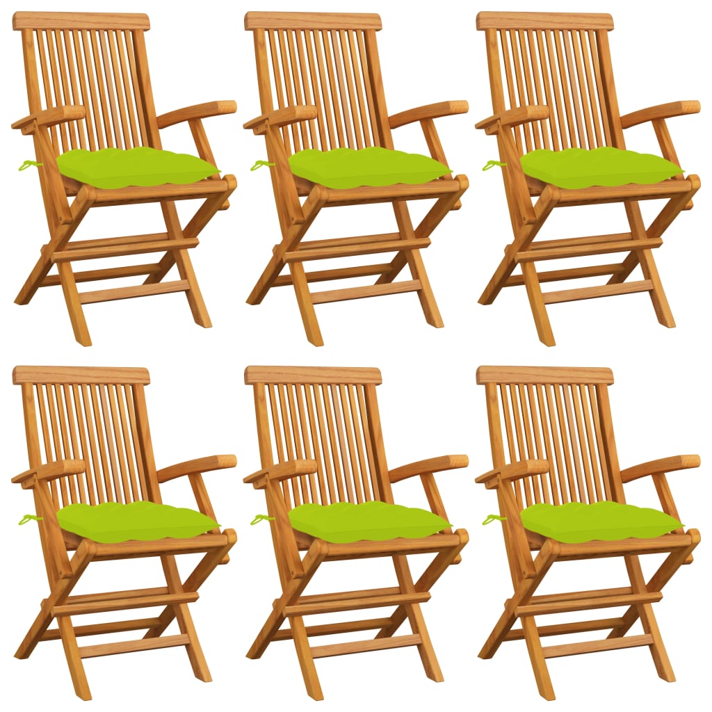 Sedie Giardino con Cuscini Verde Chiaro 6pz Legno Massello Teak