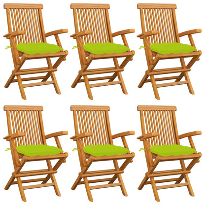 Garden Chairs with Light Green Cushions 6pcs Solid Teak Wood