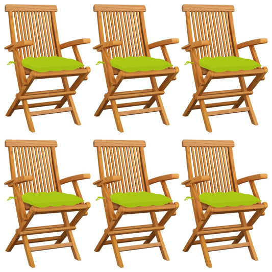 Garden Chairs with Light Green Cushions 6pcs Solid Teak Wood