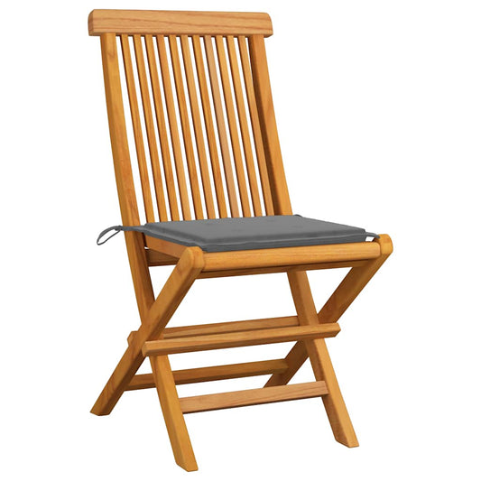 Sedie da Giardino con Cuscini Grigi 4 pz Massello di Teak - homemem39
