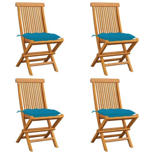 Sedie da Giardino con Cuscini Azzurro 4 pz in Massello di Teak