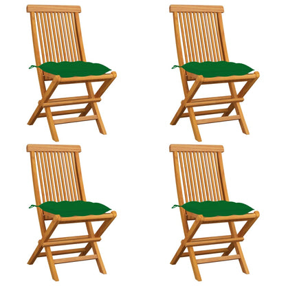 Sedie da Giardino con Cuscini Verdi 4 pz in Massello di Teak