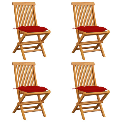 Garden Chairs with Red Cushions 4 pcs Solid Teak