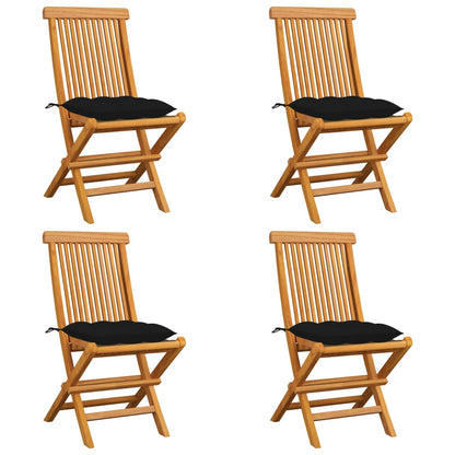 Garden Chairs with Black Cushions 4 pcs Solid Teak