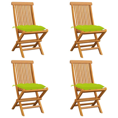 Garden Chairs Cushions Bright Green 4 pcs Solid Teak